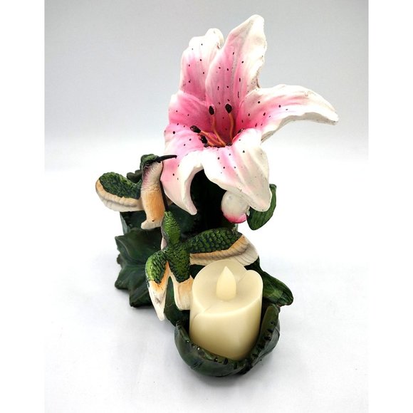 Hummingbird Votive Candle Holder Floral Marked DWK 2010 on back 6 Inches Tall - Picture 3 of 14